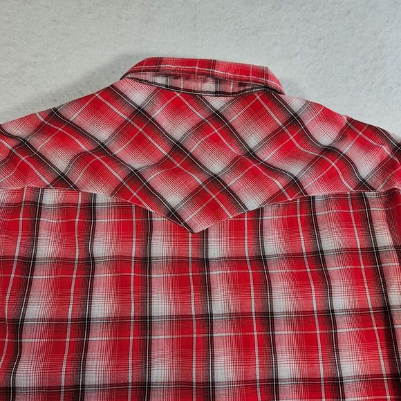 Wrangler Western Fashion Shirt Mens XL Pearl Snap Plaid Red Long Sleeve Rodeo - Picture 5 of 11